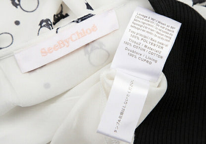 SEE BY CHLOE Pattern Rib Shoulder Midi White Black Dress Size 34