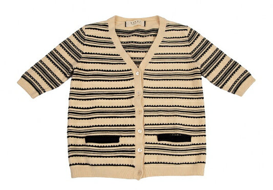MARNI Stretch Cotton Border Short Cardigan Beige Size 38