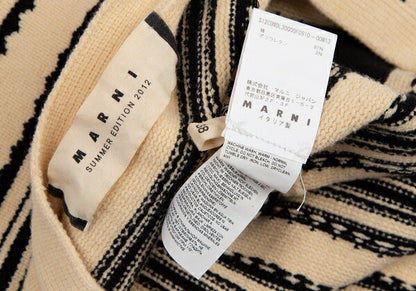 MARNI Stretch Cotton Border Short Cardigan Beige Size 38