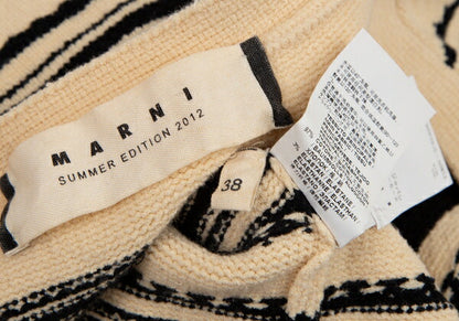 MARNI Stretch Cotton Border Short Cardigan Beige Size 38