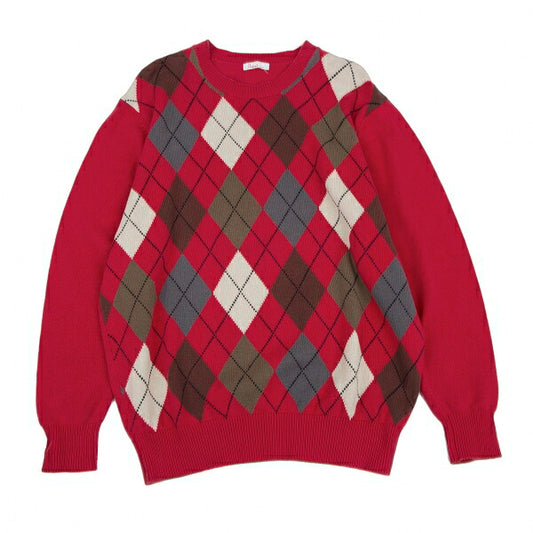Papas Cotton Front Argyle Check Sweater Red Multi Size L