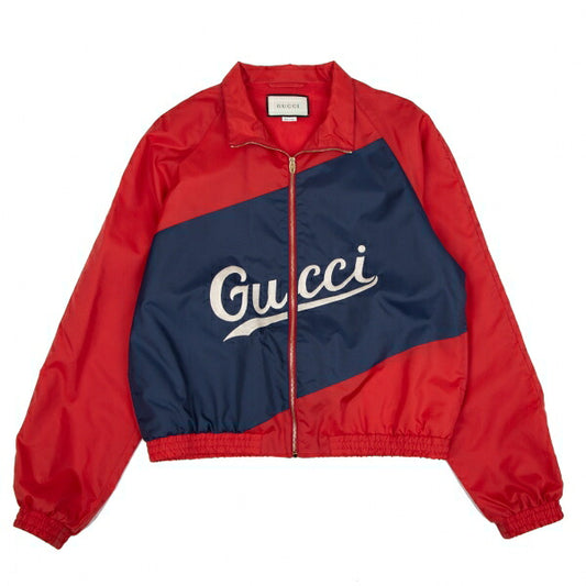 GUCCI 20AW Logo Embroidered Nylon Jacket Red Navy Size 46