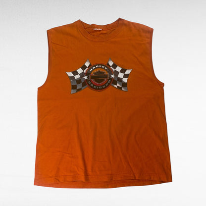 Harley Davidson 00s Sleeveless T-Shirt Orange Size L