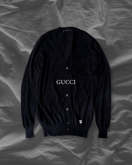 GUCCI Cashmere V-Neck Logo Cardigan Black Size XS