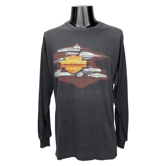 HARLEY DAVIDSON 90s HAL'S Flames Sleeve T-Shirt Size L