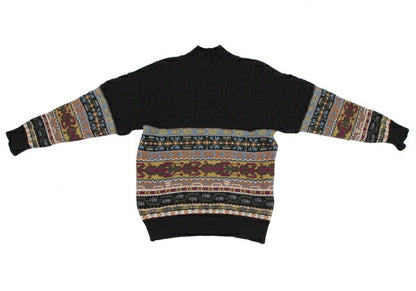 KENZO Fair Isle High Neck Cable Knit Sweater Black Size M