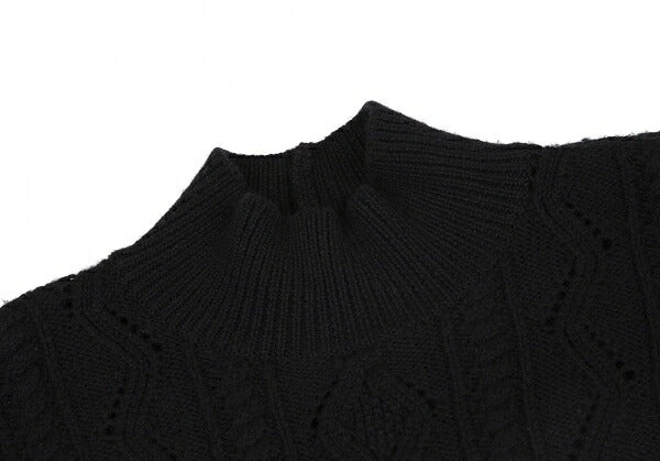 KENZO Fair Isle High Neck Cable Knit Sweater Black Size M