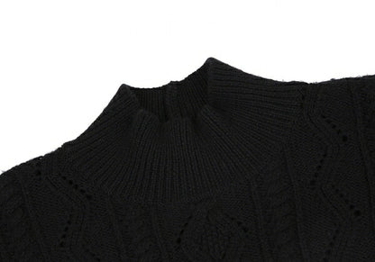 KENZO Fair Isle High Neck Cable Knit Sweater Black Size M