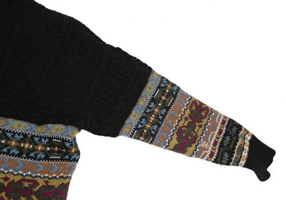 KENZO Fair Isle High Neck Cable Knit Sweater Black Size M