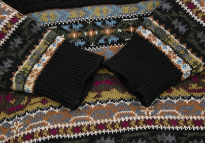 KENZO Fair Isle High Neck Cable Knit Sweater Black Size M