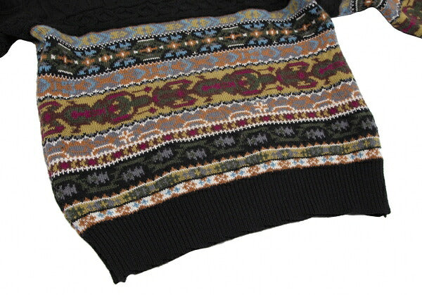 KENZO Fair Isle High Neck Cable Knit Sweater Black Size M