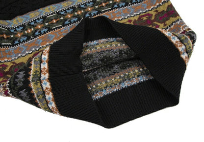 KENZO Fair Isle High Neck Cable Knit Sweater Black Size M