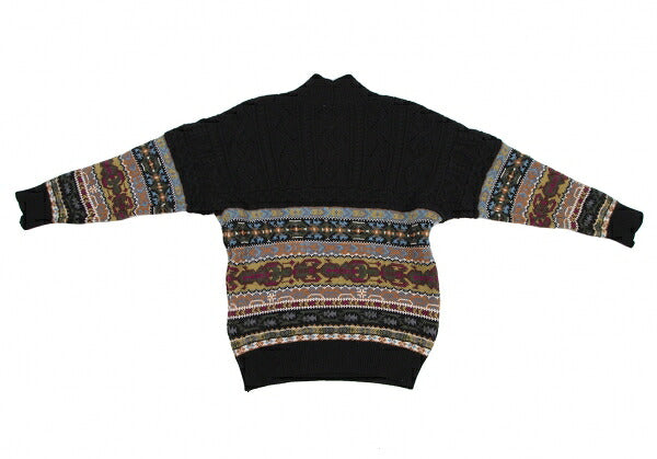 KENZO Fair Isle High Neck Cable Knit Sweater Black Size M