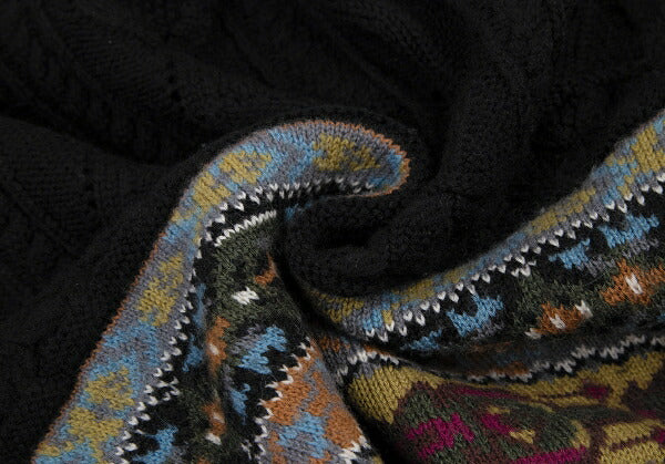 KENZO Fair Isle High Neck Cable Knit Sweater Black Size M