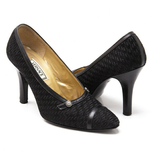 VERSACE Metal Embellished Heel Pumps Black Size 23CM