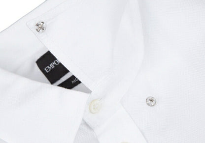 EMPORIO ARMANI Cotton Dobby Button-Down Shirt White Size 42
