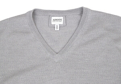 ARMANI COLLEZIONI Wool V-Neck Sweater Gray Size L