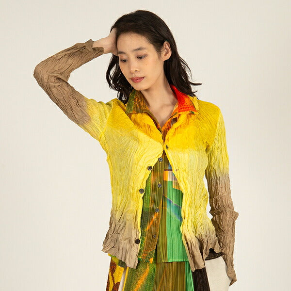 ISSEY MIYAKE Wrinkle Pleated Gradation Jacket Yellow Size M