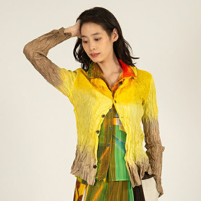 ISSEY MIYAKE Wrinkle Pleated Gradation Jacket Yellow Size M