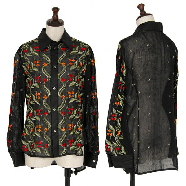 Yohji Yamamoto FEMME Flower Embroidery Shirt Black Size 1
