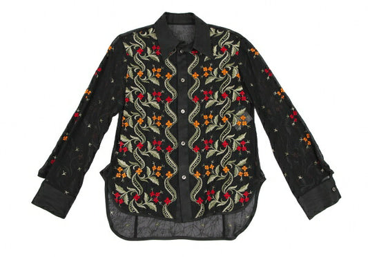 Yohji Yamamoto FEMME Flower Embroidery Shirt Black Size 1