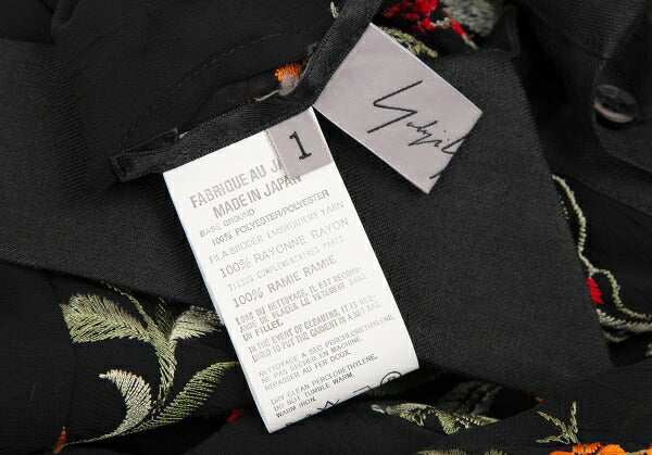 Yohji Yamamoto FEMME Flower Embroidery Shirt Black Size 1