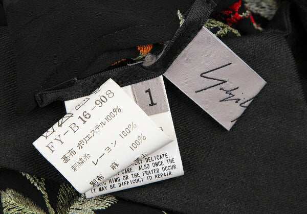 Yohji Yamamoto FEMME Flower Embroidery Shirt Black Size 1