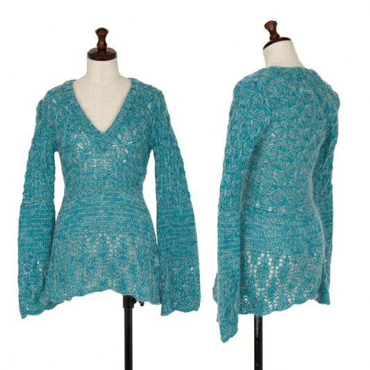 Jean Paul GAULTIER FEMME Braided V-Neck Sweater Blue Size 40