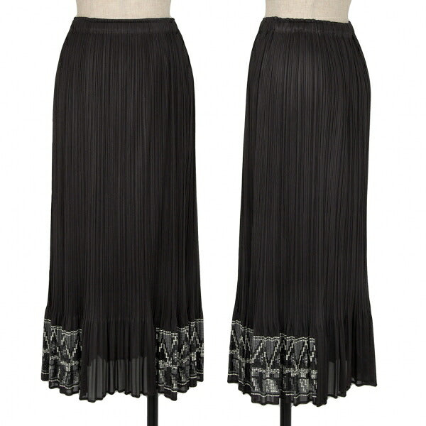 PLEATS PLEASE Hem Rubber Print Skirt Black Poly Size 3