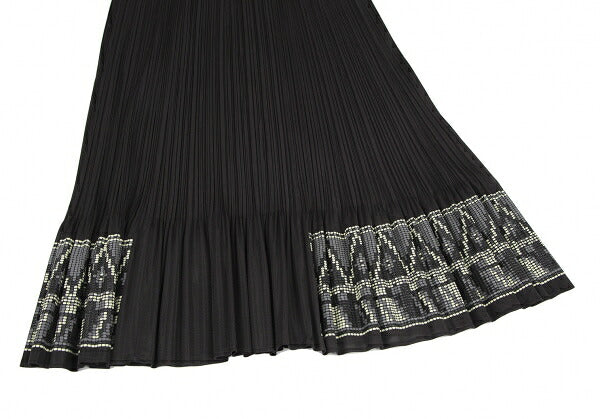 PLEATS PLEASE Hem Rubber Print Skirt Black Poly Size 3