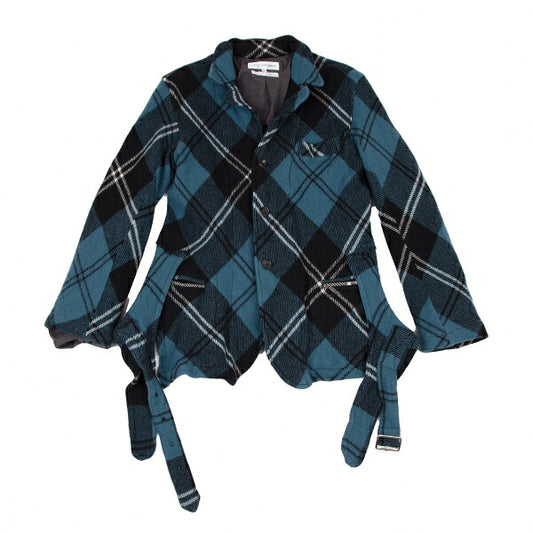 COMME des GARCONS SHIRT Wool Check Belt Blue Black Jacket Size S