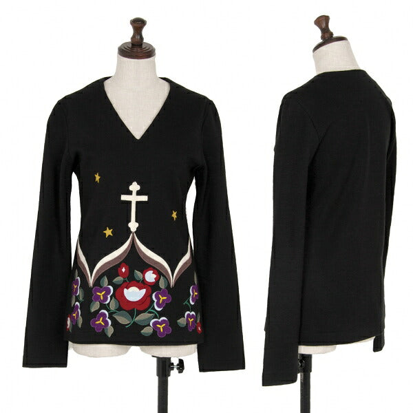 KEITA MARUYAMA Felt Patch V-Neck Sweater Black Multi Size 1