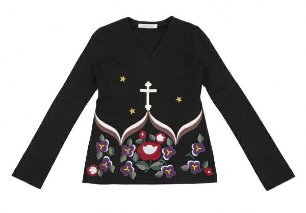 KEITA MARUYAMA Felt Patch V-Neck Sweater Black Multi Size 1
