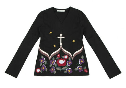 KEITA MARUYAMA Felt Patch V-Neck Sweater Black Multi Size 1