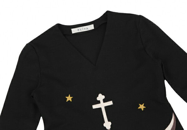KEITA MARUYAMA Felt Patch V-Neck Sweater Black Multi Size 1