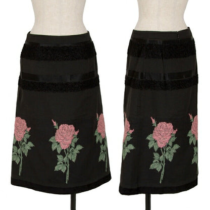 KEITA MARUYAMA Floral Jacquard Border Skirt Black Size 1