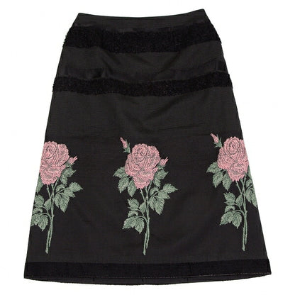 KEITA MARUYAMA Floral Jacquard Border Skirt Black Size 1