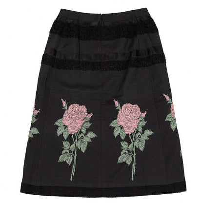 KEITA MARUYAMA Floral Jacquard Border Skirt Black Size 1