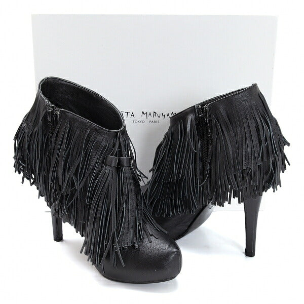 KEITA MARUYAMA Fringe Leather Heels Black Size 24CM