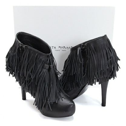 KEITA MARUYAMA Fringe Leather Heels Black Size 24CM