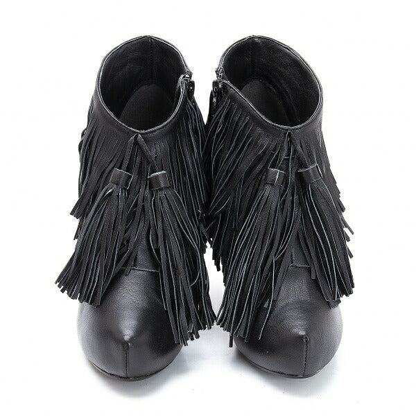 KEITA MARUYAMA Fringe Leather Heels Black Size 24CM