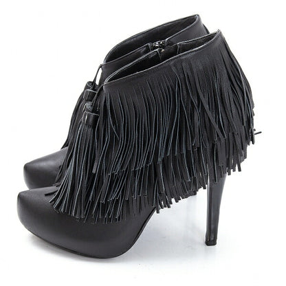 KEITA MARUYAMA Fringe Leather Heels Black Size 24CM