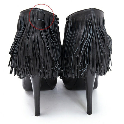 KEITA MARUYAMA Fringe Leather Heels Black Size 24CM