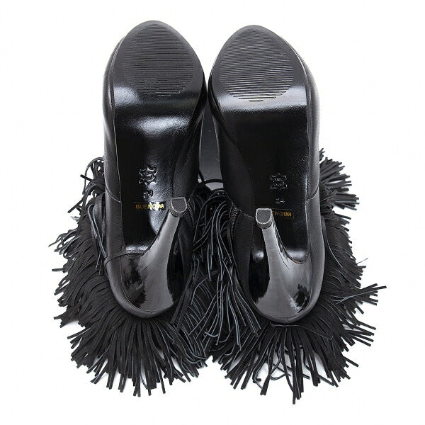 KEITA MARUYAMA Fringe Leather Heels Black Size 24CM
