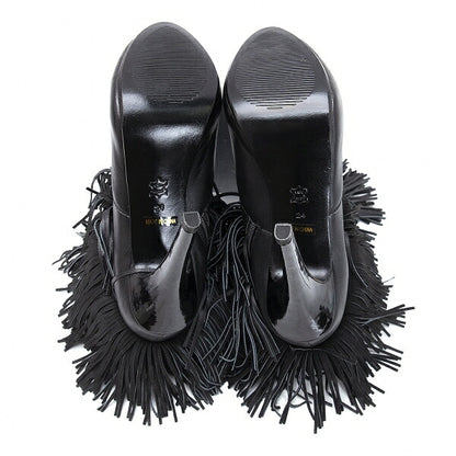 KEITA MARUYAMA Fringe Leather Heels Black Size 24CM