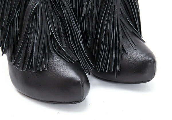 KEITA MARUYAMA Fringe Leather Heels Black Size 24CM
