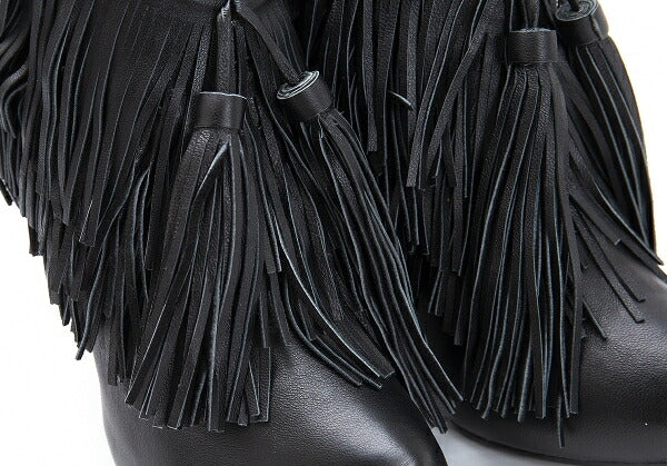 KEITA MARUYAMA Fringe Leather Heels Black Size 24CM