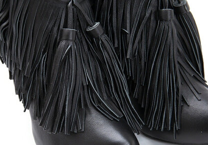 KEITA MARUYAMA Fringe Leather Heels Black Size 24CM