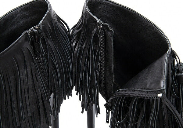 KEITA MARUYAMA Fringe Leather Heels Black Size 24CM