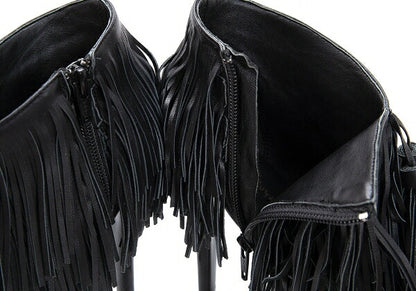 KEITA MARUYAMA Fringe Leather Heels Black Size 24CM